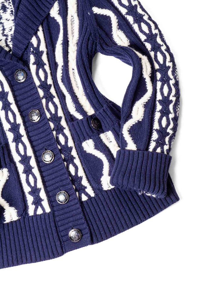 Top Quality Chanel Cable Knit Cashmere Sparkly Nautical Cardigan Blue White