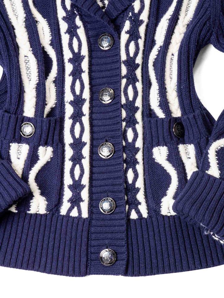 Top Quality Chanel Cable Knit Cashmere Sparkly Nautical Cardigan Blue White
