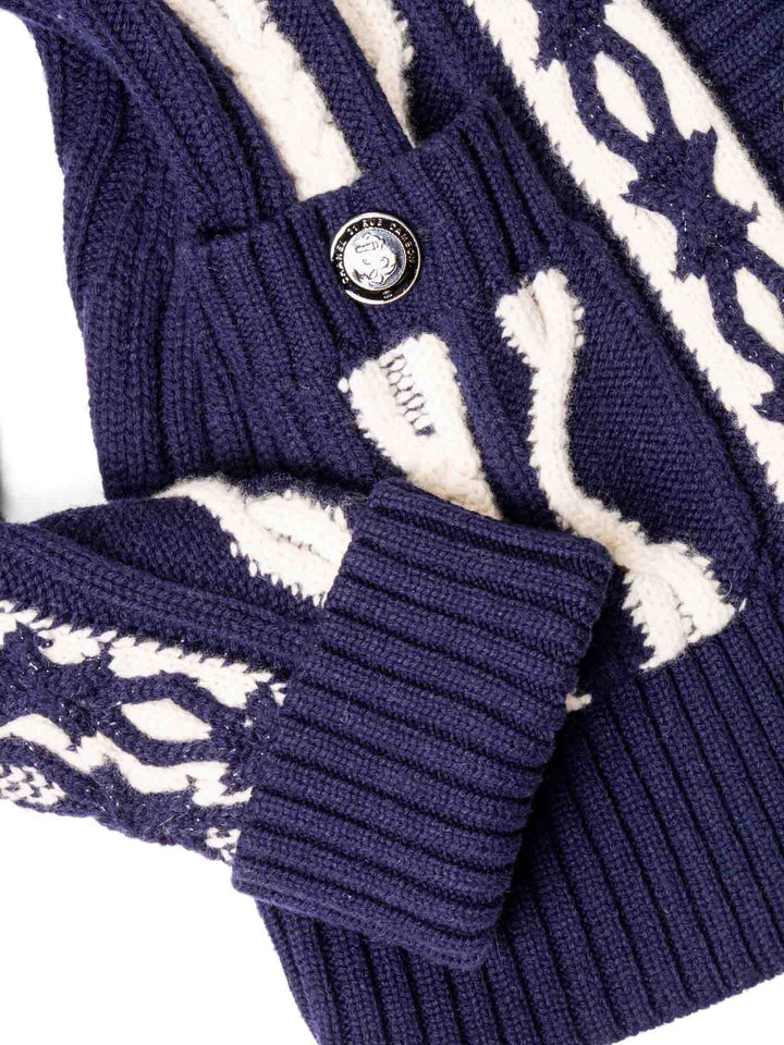 Top Quality Chanel Cable Knit Cashmere Sparkly Nautical Cardigan Blue White