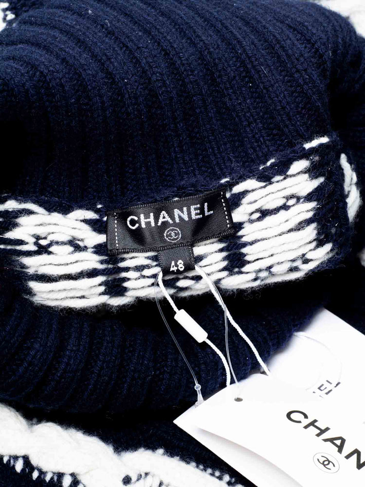 Top Quality Chanel Cable Knit Cashmere Sparkly Nautical Sweater Blue White