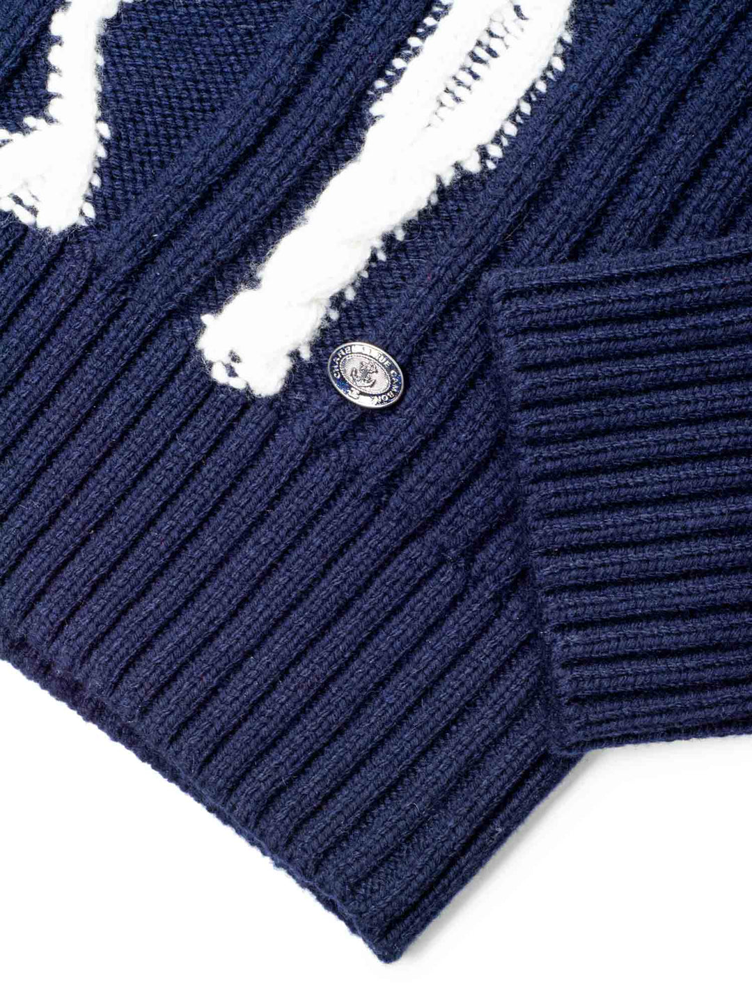 Top Quality Chanel Cable Knit Cashmere Sparkly Nautical Sweater Blue White