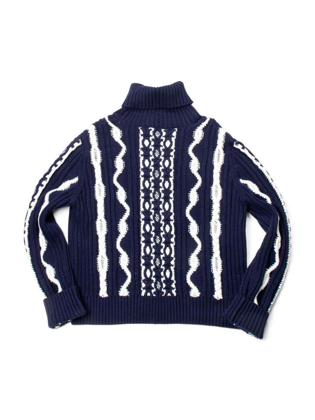 Top Quality Chanel Cable Knit Cashmere Sparkly Nautical Sweater Blue White