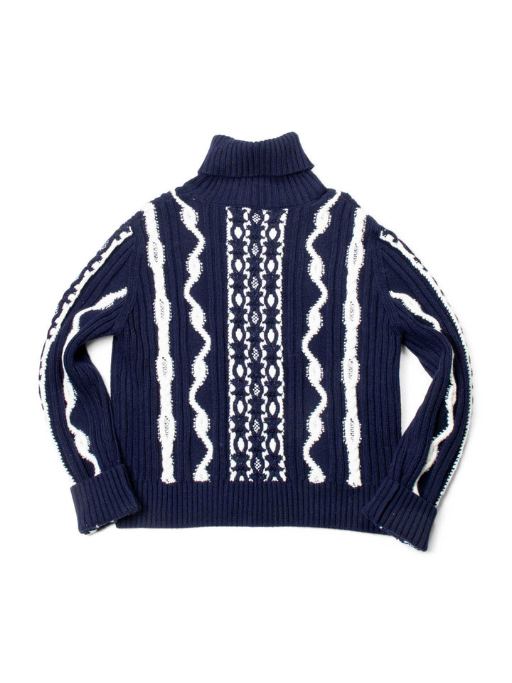 Top Quality Chanel Cable Knit Cashmere Sparkly Nautical Sweater Blue White