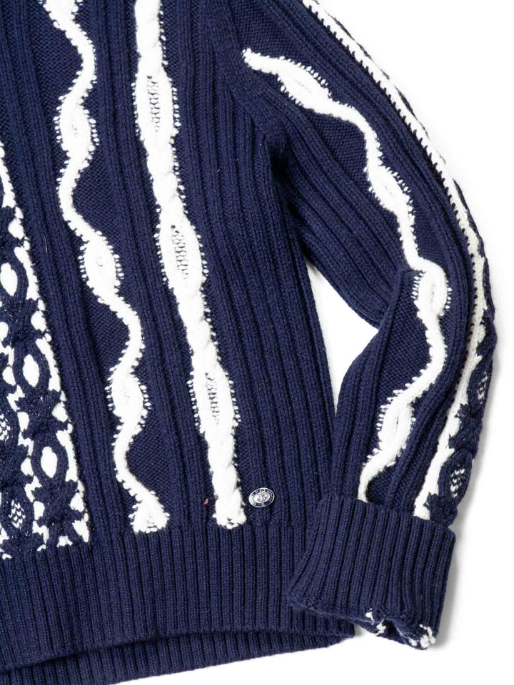 Top Quality Chanel Cable Knit Cashmere Sparkly Nautical Sweater Blue White
