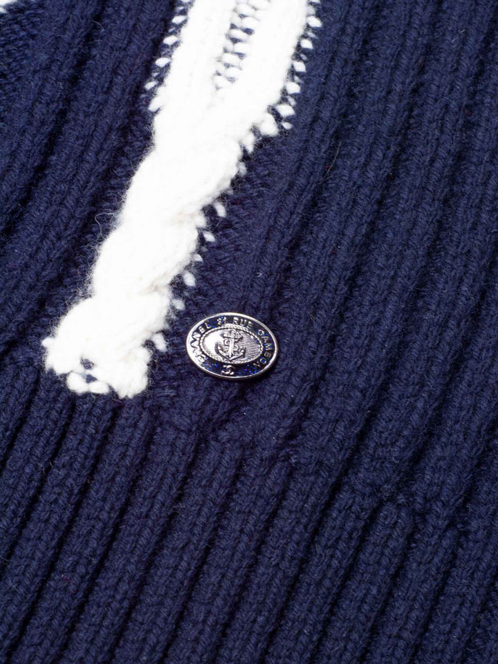 Top Quality Chanel Cable Knit Cashmere Sparkly Nautical Sweater Blue White