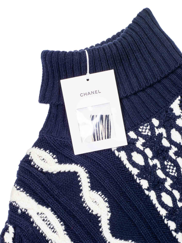 Top Quality Chanel Cable Knit Cashmere Sparkly Nautical Sweater Blue White