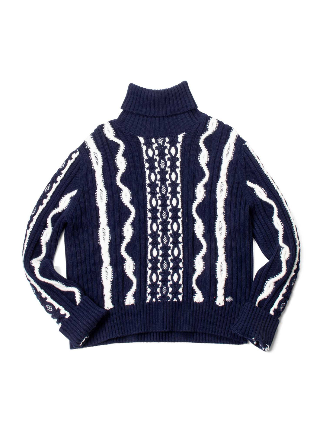 Top Quality Chanel Cable Knit Cashmere Sparkly Nautical Sweater Blue White