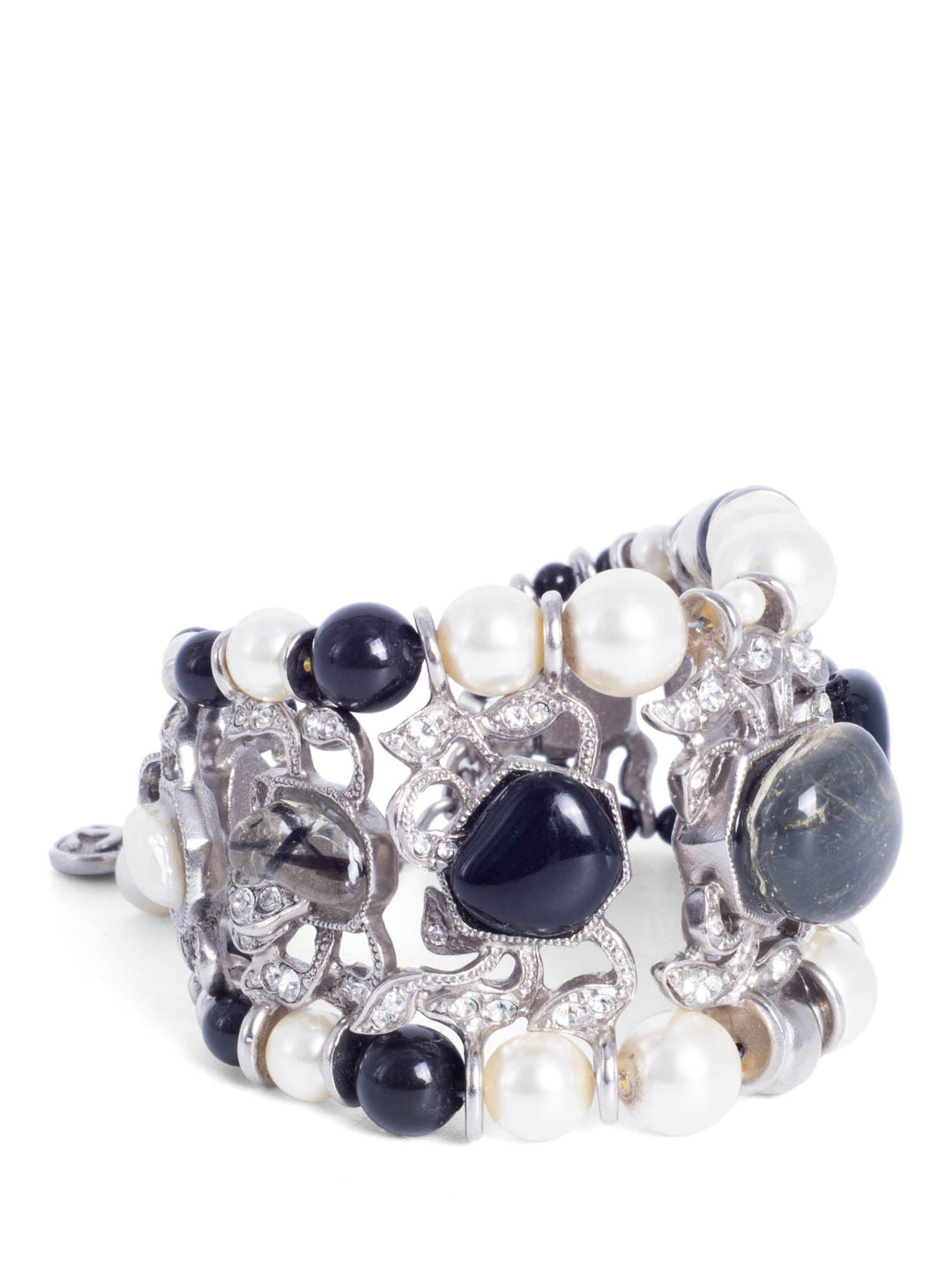 Top Quality Chanel Cabochon Silver Pearl Bracelet White Black