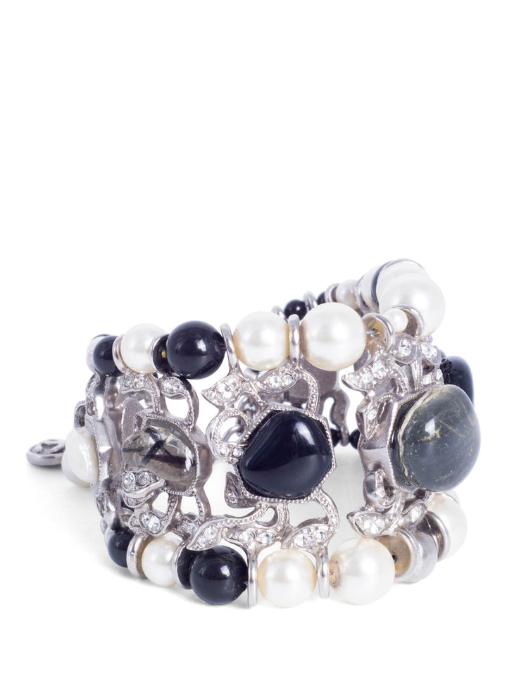 Top Quality Chanel Cabochon Silver Pearl Bracelet White Black