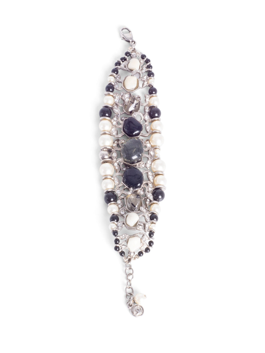 Top Quality Chanel Cabochon Silver Pearl Bracelet White Black