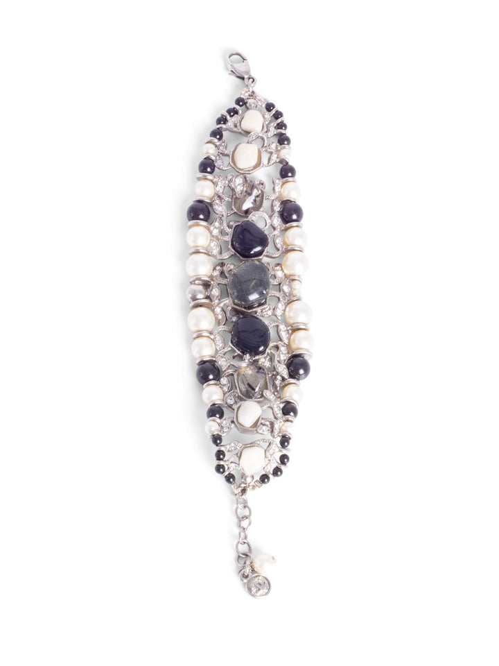 Top Quality Chanel Cabochon Silver Pearl Bracelet White Black