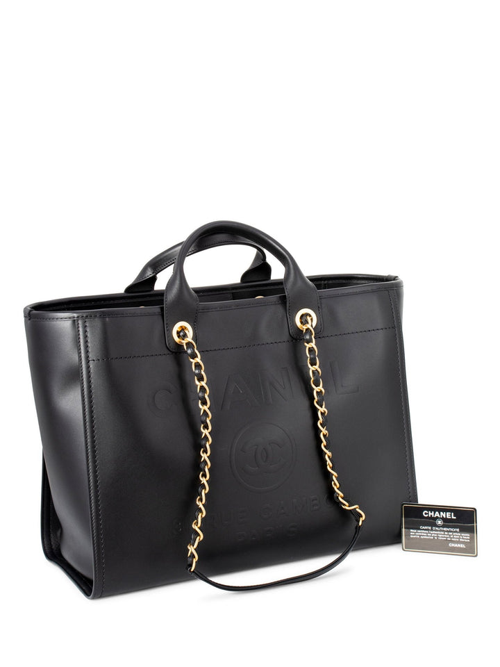 Top Quality Chanel Calfskin Large Deauville Tote Black Gold