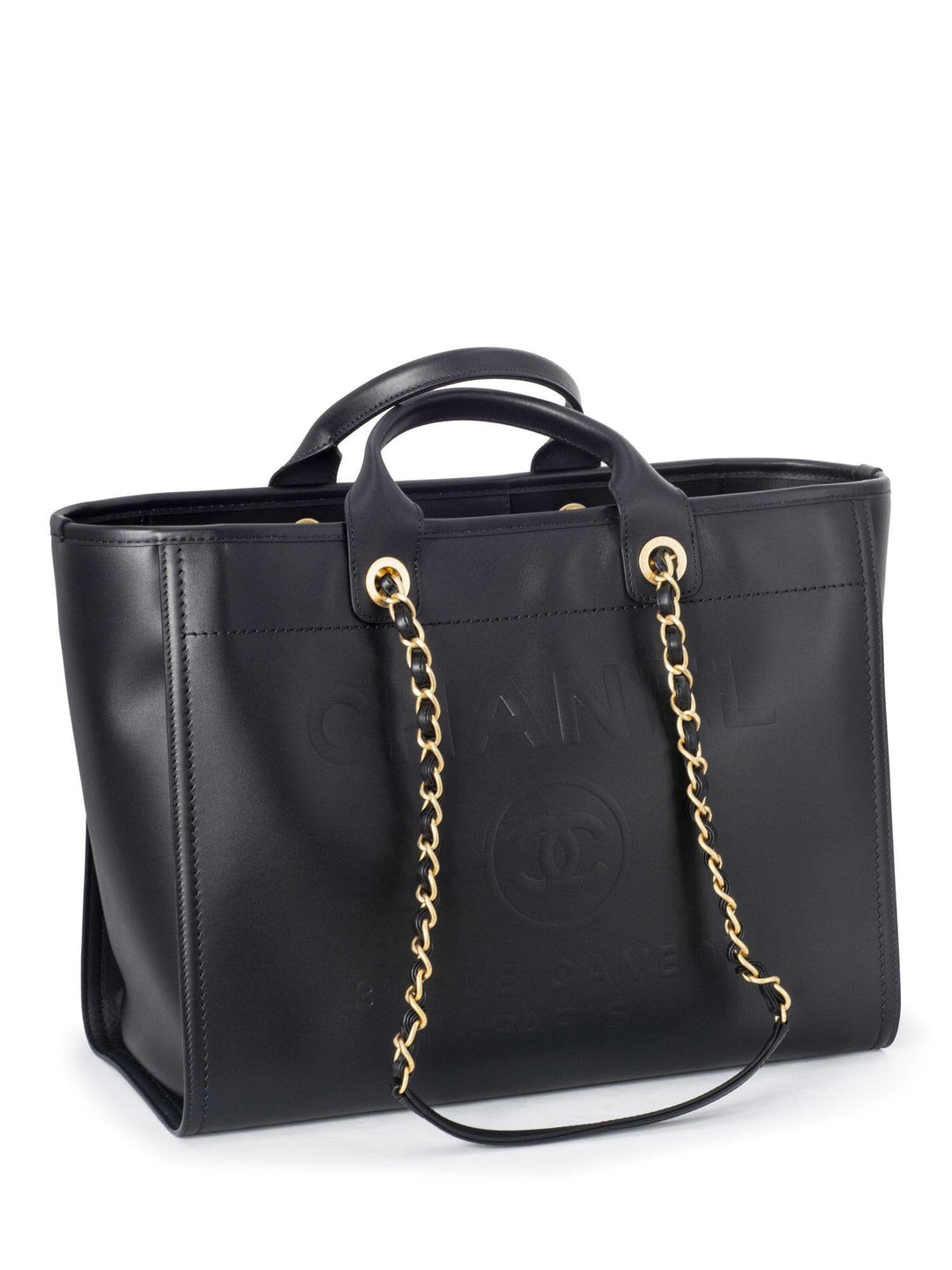 Top Quality Chanel Calfskin Large Deauville Tote Black Gold