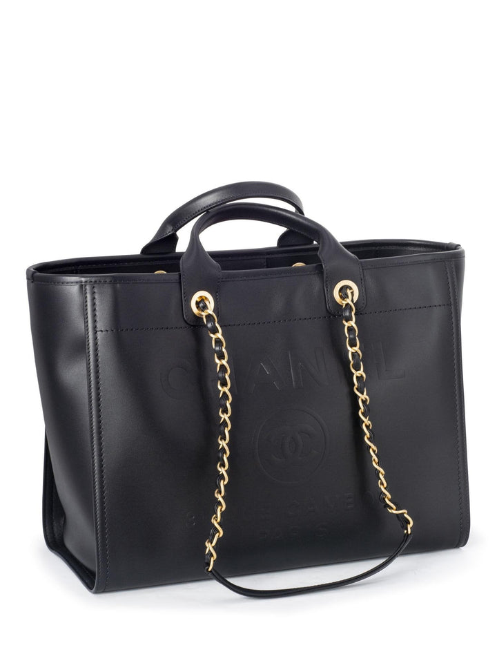 Top Quality Chanel Calfskin Large Deauville Tote Black Gold