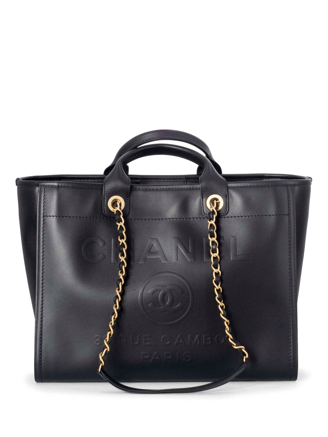 Top Quality Chanel Calfskin Large Deauville Tote Black Gold