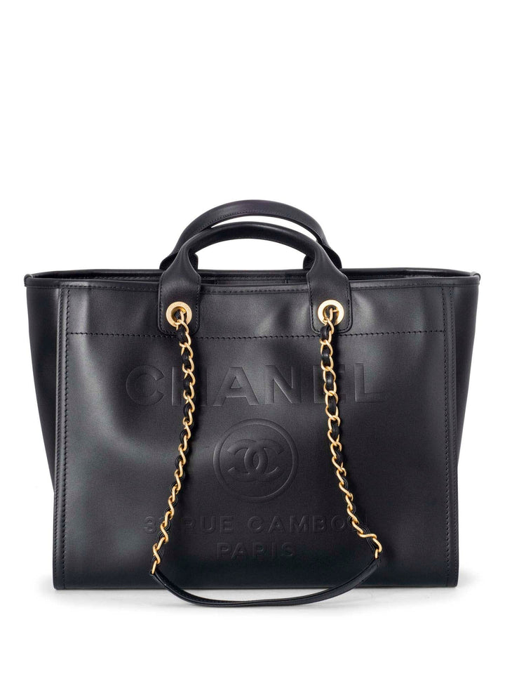 Top Quality Chanel Calfskin Large Deauville Tote Black Gold