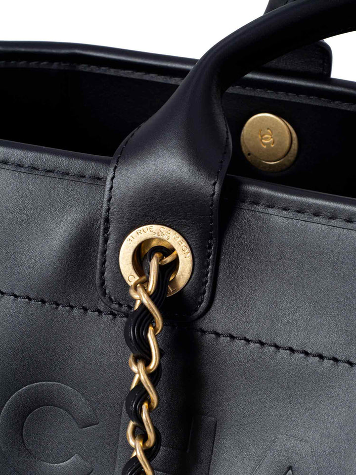 Top Quality Chanel Calfskin Large Deauville Tote Black Gold
