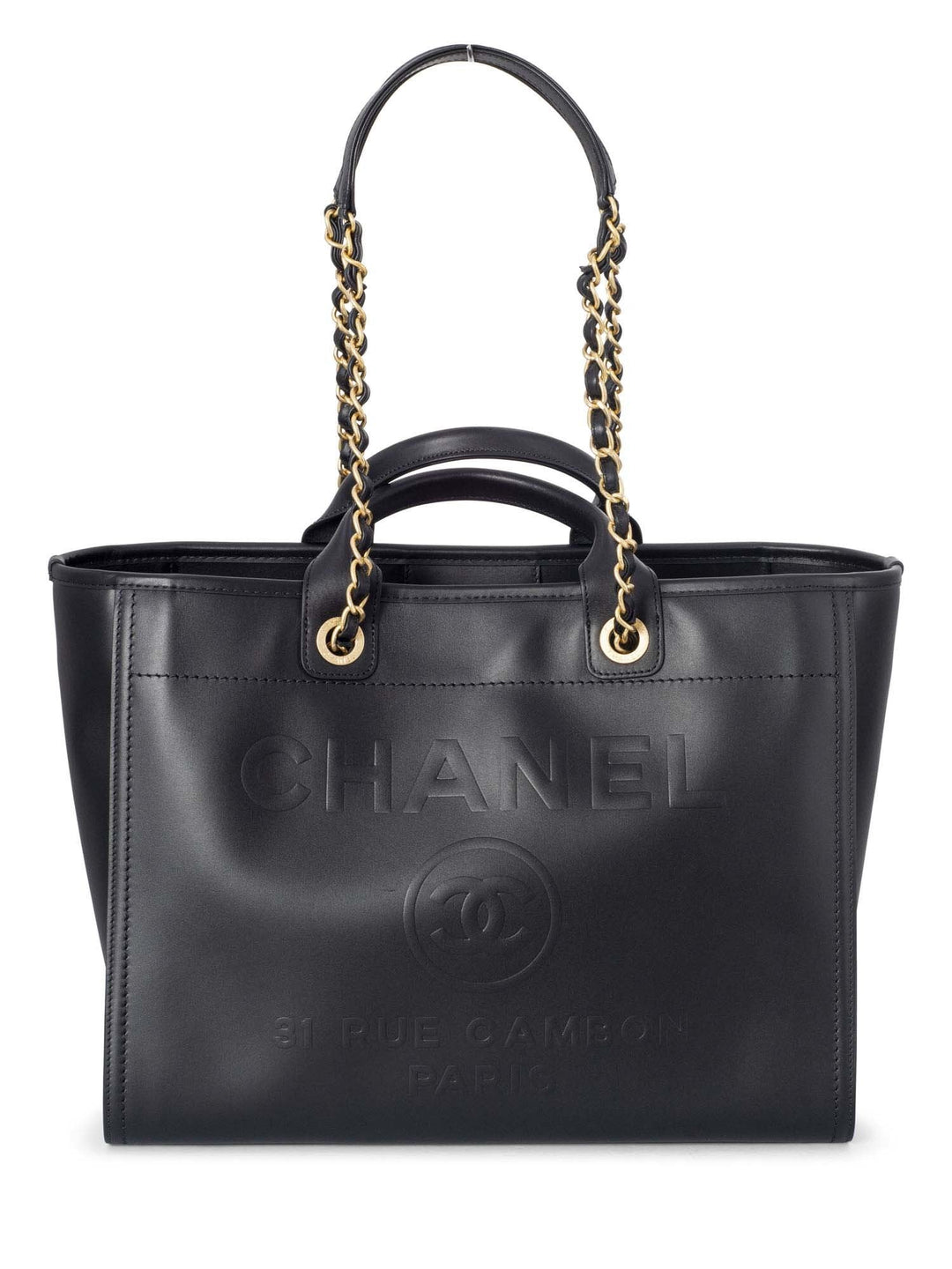 Top Quality Chanel Calfskin Large Deauville Tote Black Gold