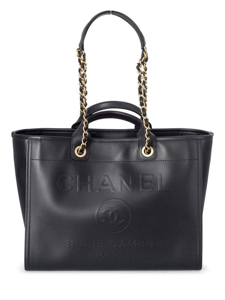 Top Quality Chanel Calfskin Large Deauville Tote Black Gold