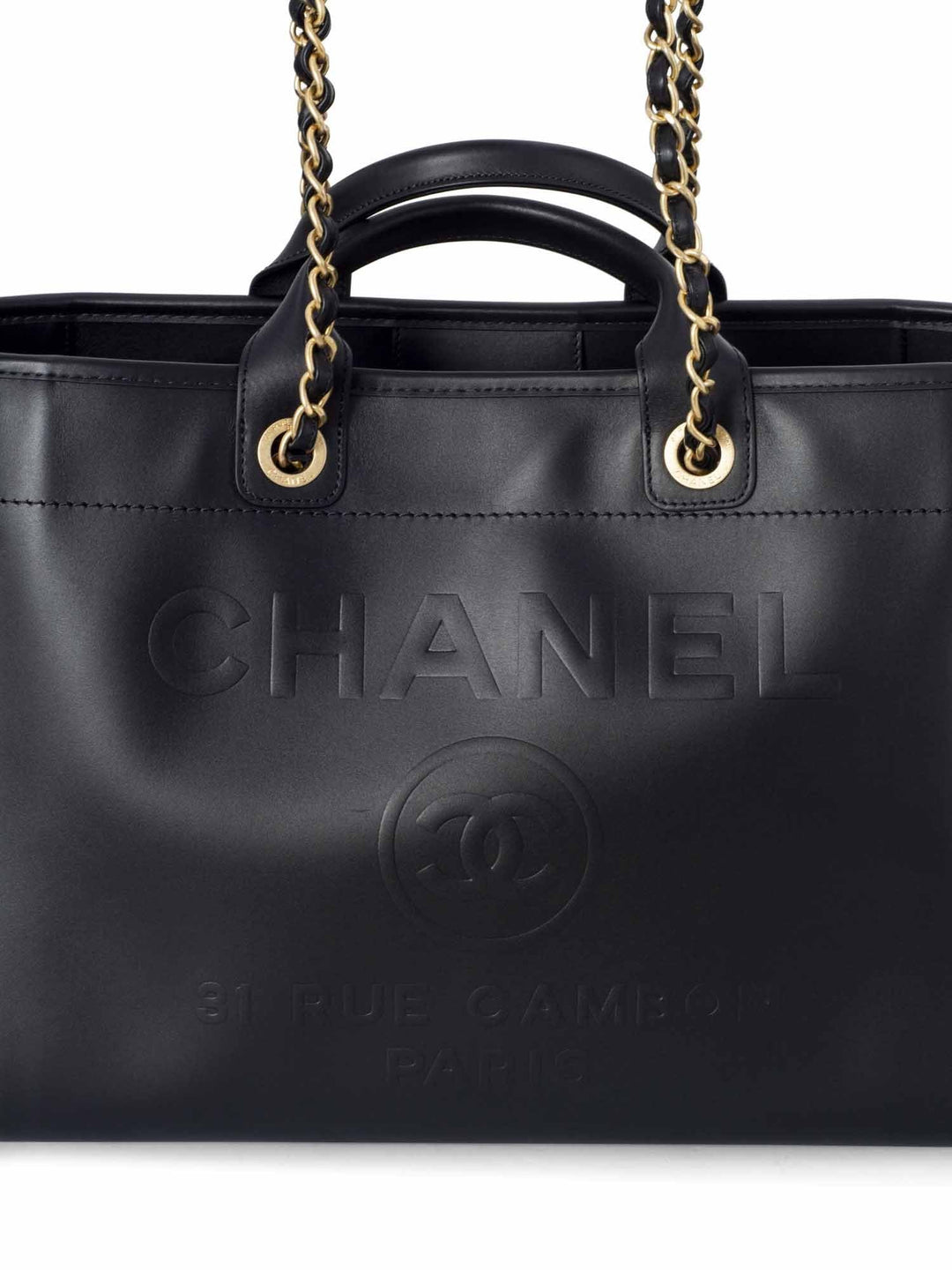 Top Quality Chanel Calfskin Large Deauville Tote Black Gold