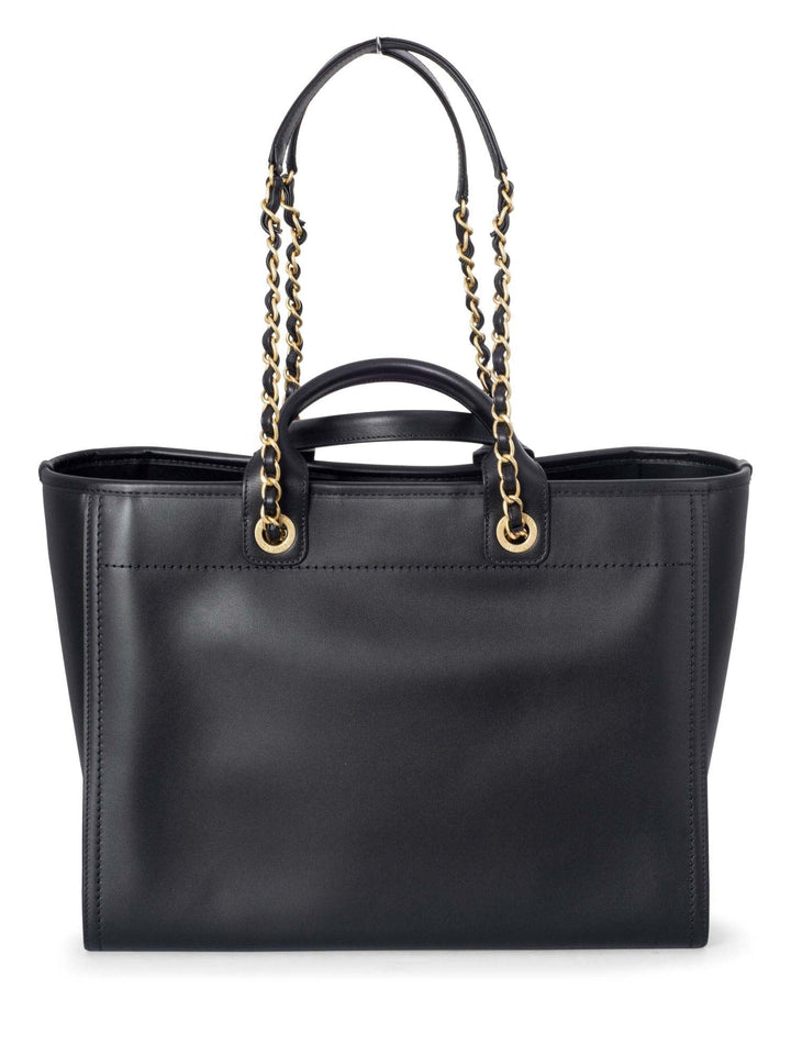 Top Quality Chanel Calfskin Large Deauville Tote Black Gold