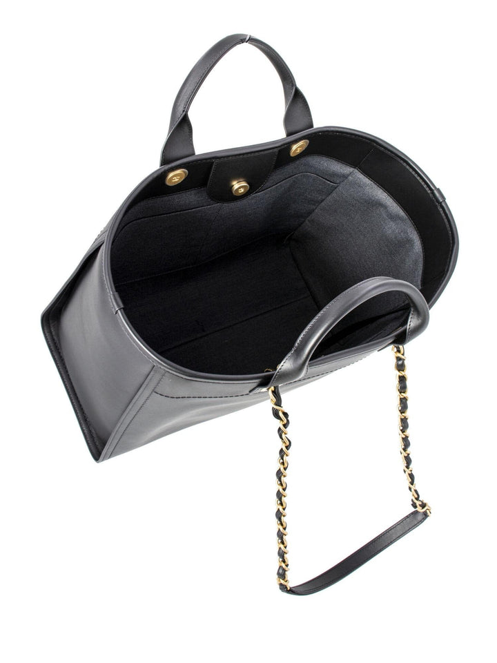 Top Quality Chanel Calfskin Large Deauville Tote Black Gold