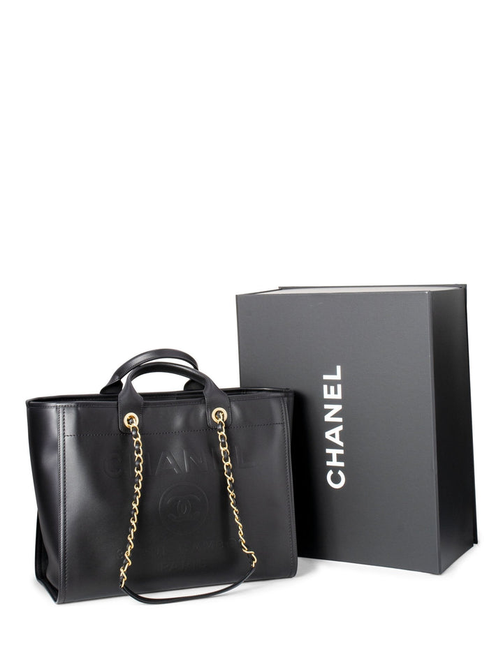 Top Quality Chanel Calfskin Large Deauville Tote Black Gold