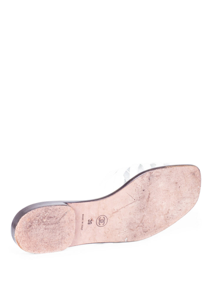 Top Quality Chanel Cameilla Leather Slip On Strap Sandals White