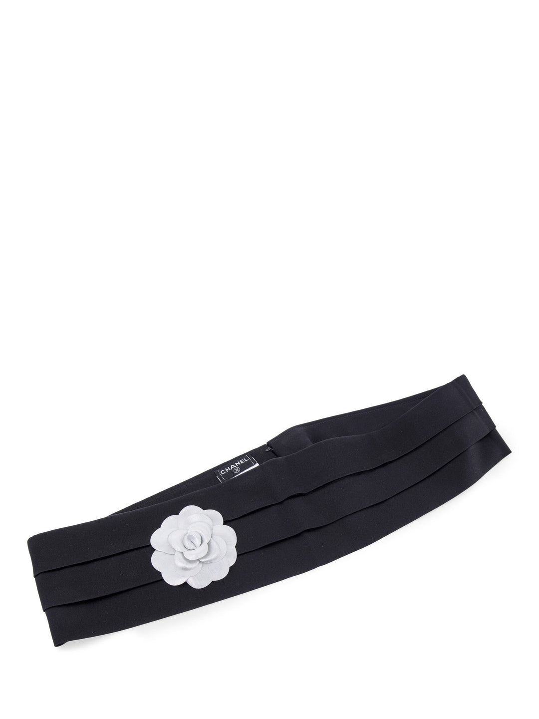Top Quality Chanel Camelia Pleated Satin Silk Belt Black