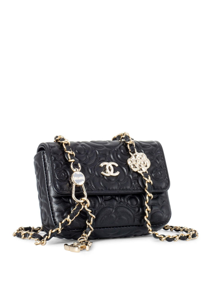 Top Quality Chanel Camellia Quilted Leather Chain Belt Bag Black