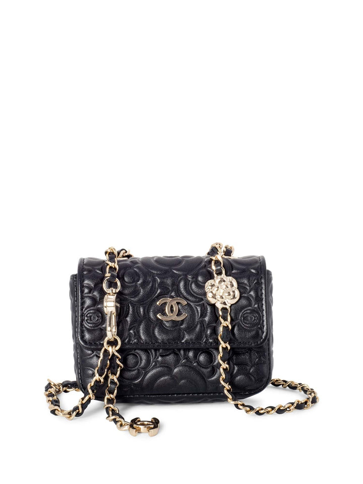Top Quality Chanel Camellia Quilted Leather Chain Belt Bag Black