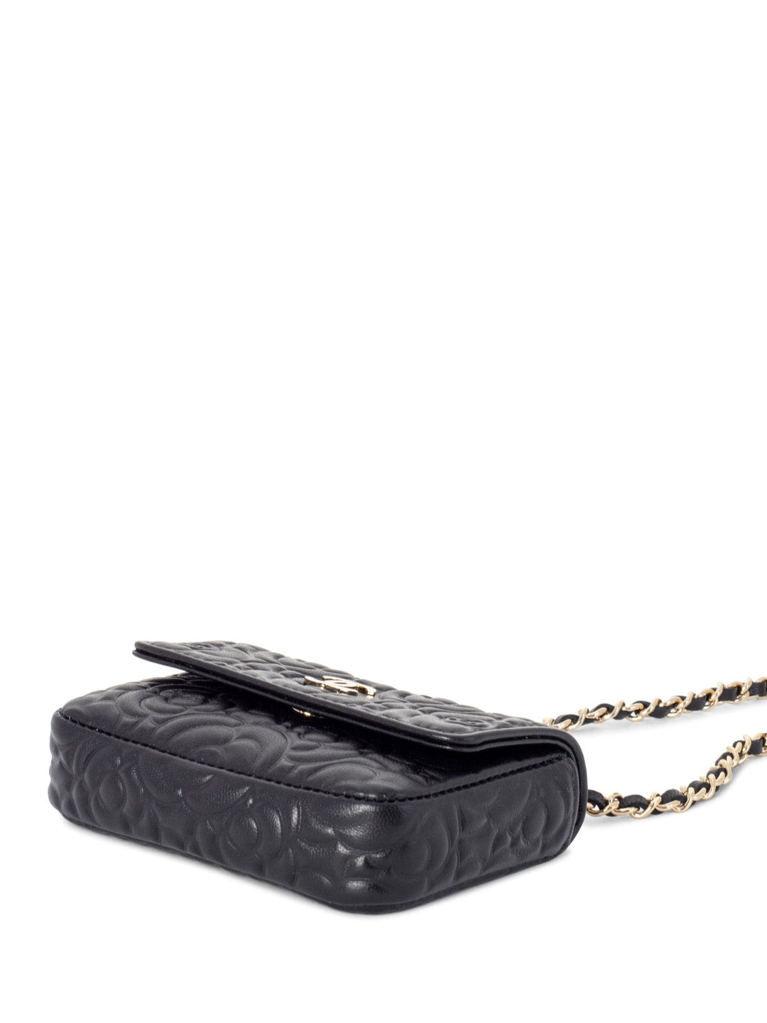 Top Quality Chanel Camellia Quilted Leather Chain Belt Bag Black