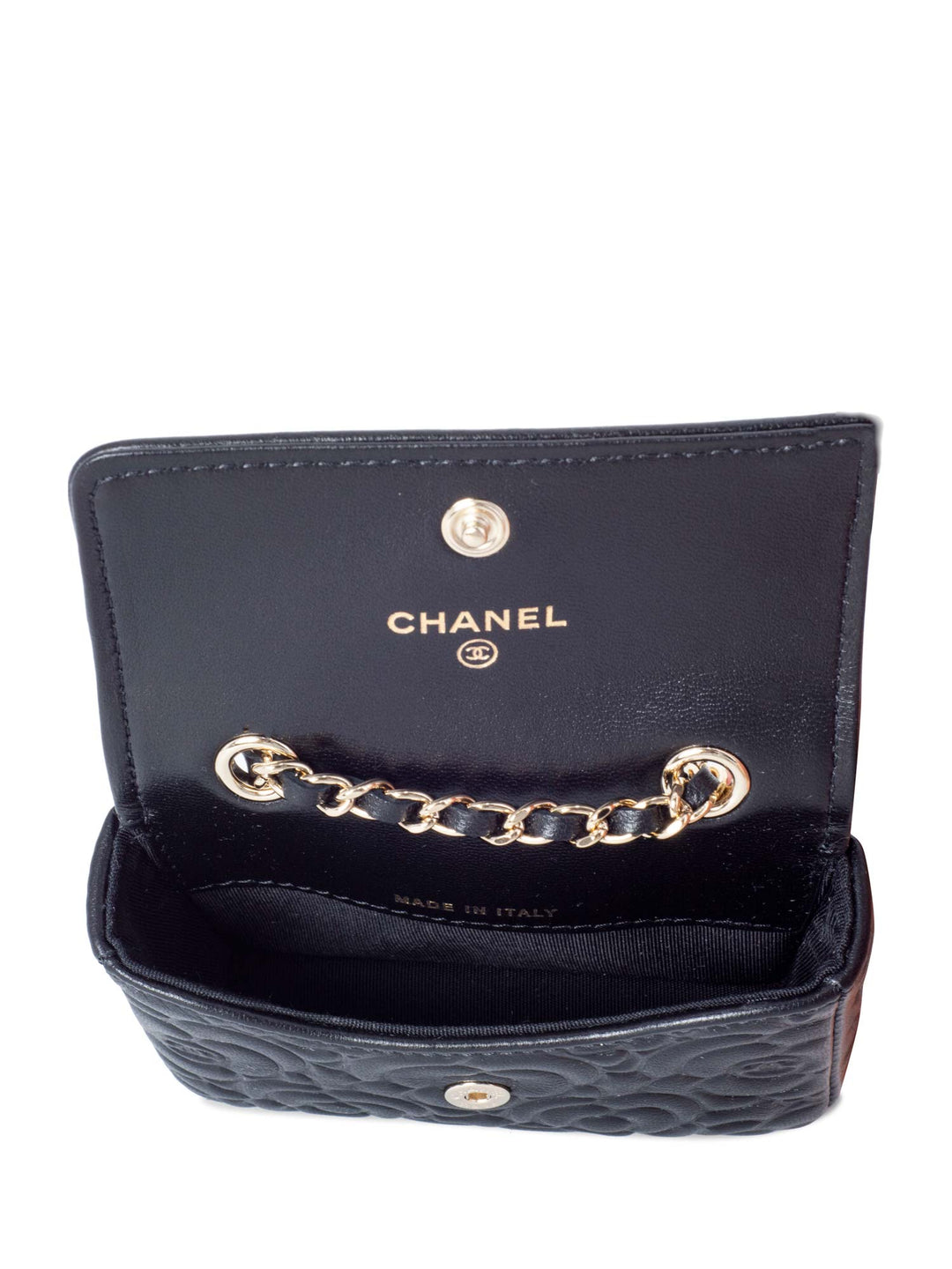 Top Quality Chanel Camellia Quilted Leather Chain Belt Bag Black