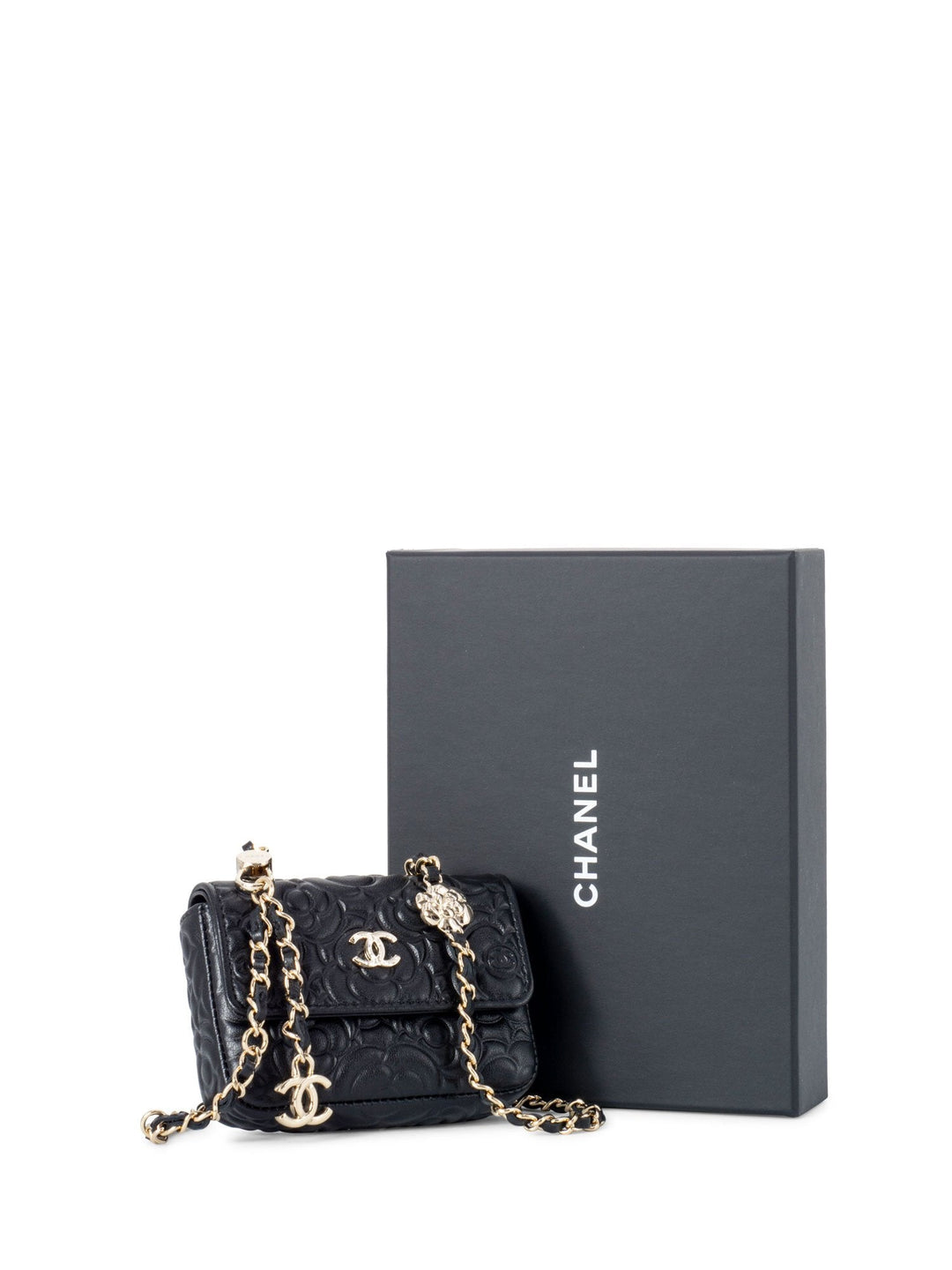 Top Quality Chanel Camellia Quilted Leather Chain Belt Bag Black