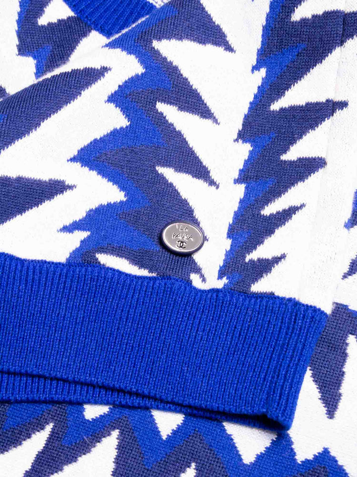Top Quality Chanel Cashmere Blend Abstract Oversized Sweater Blue White