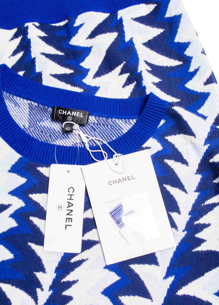 Top Quality Chanel Cashmere Blend Abstract Oversized Sweater Blue White