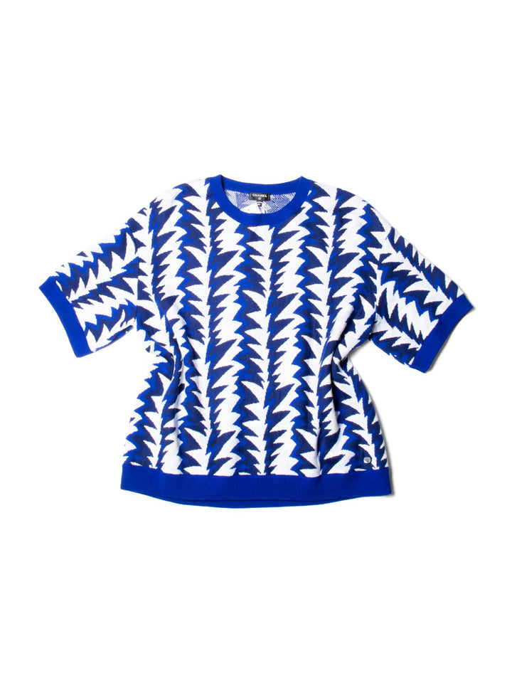 Top Quality Chanel Cashmere Blend Abstract Oversized Sweater Blue White