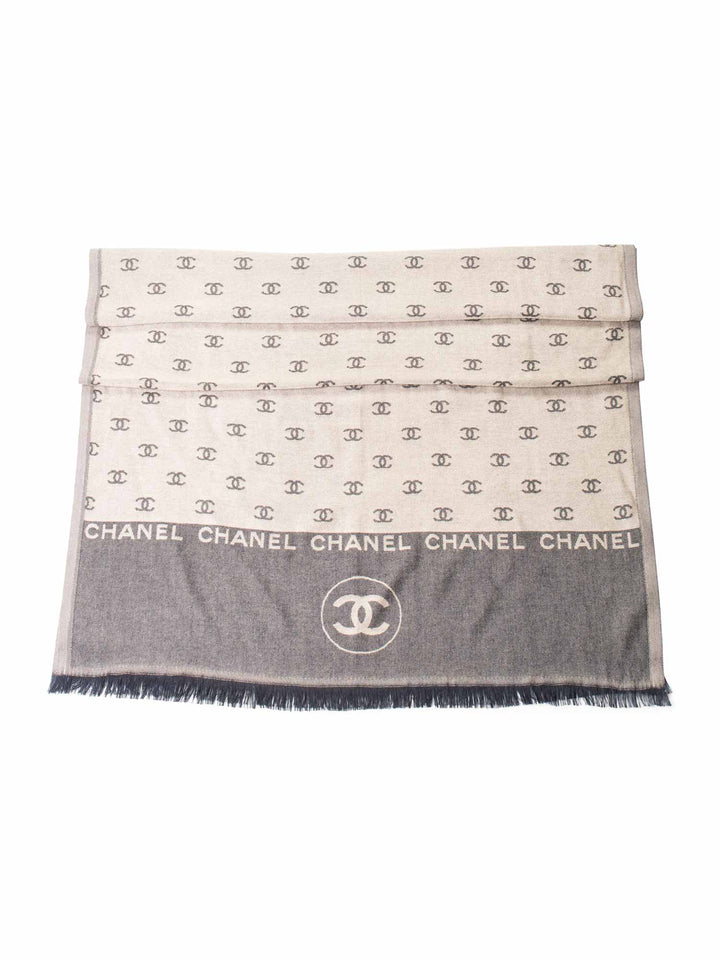 Top Quality Chanel Cashmere CC Logo Fringe Shawl Brown
