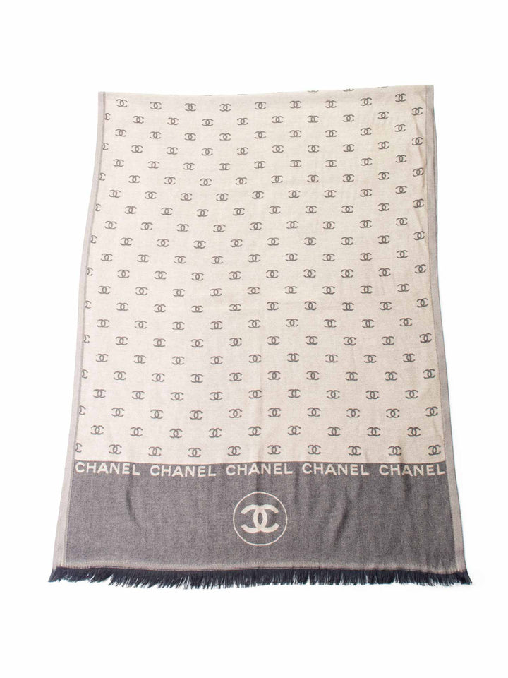 Top Quality Chanel Cashmere CC Logo Fringe Shawl Brown