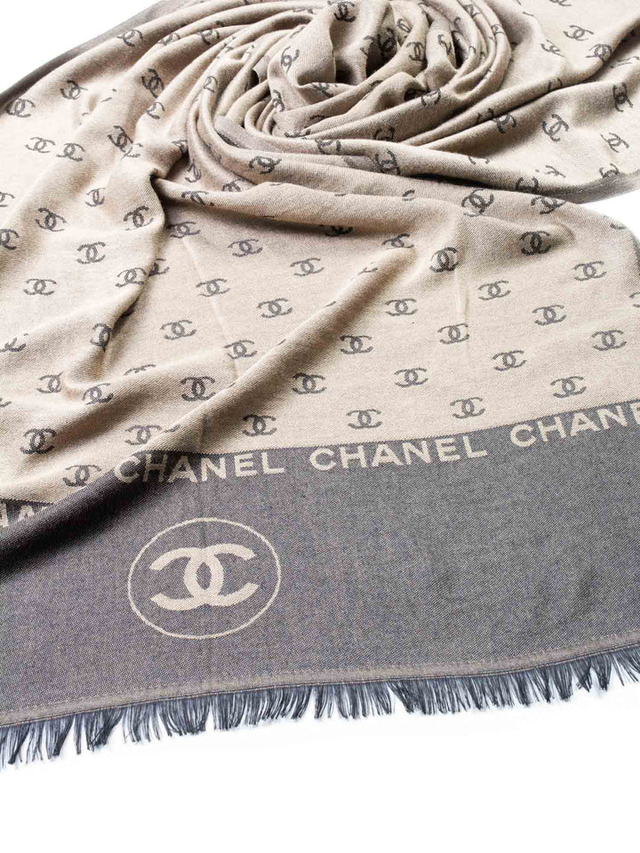 Top Quality Chanel Cashmere CC Logo Fringe Shawl Brown