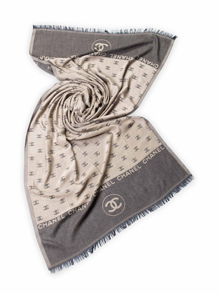 Top Quality Chanel Cashmere CC Logo Fringe Shawl Brown