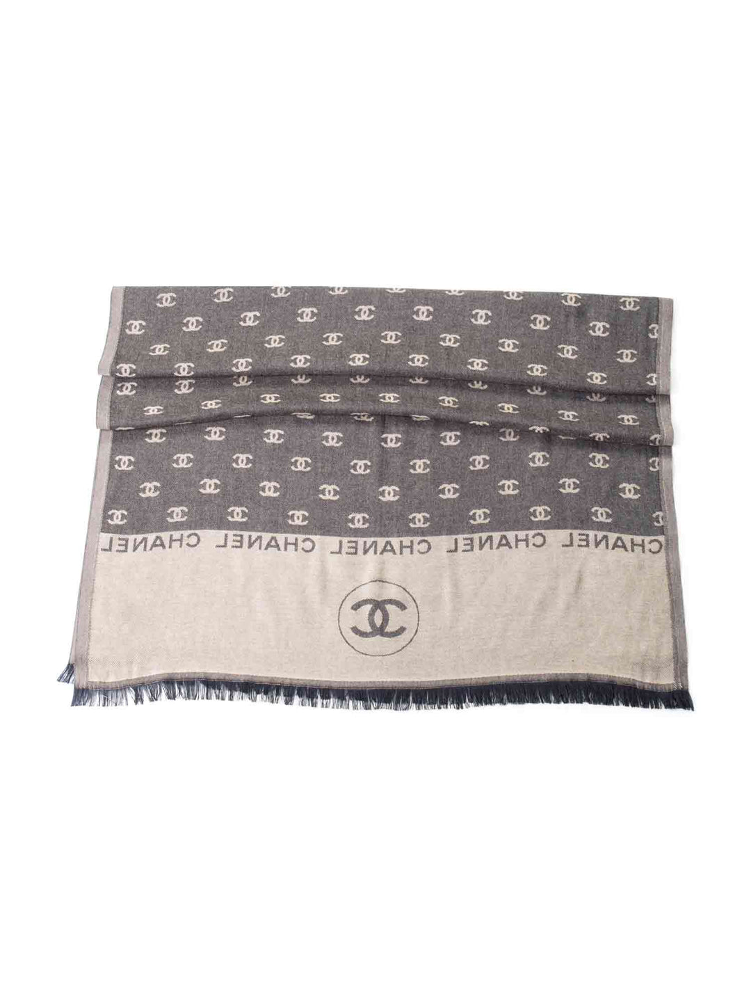 Top Quality Chanel Cashmere CC Logo Fringe Shawl Brown