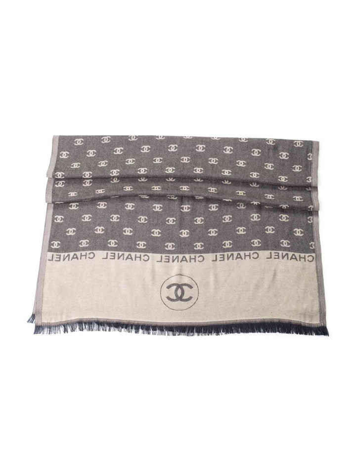 Top Quality Chanel Cashmere CC Logo Fringe Shawl Brown