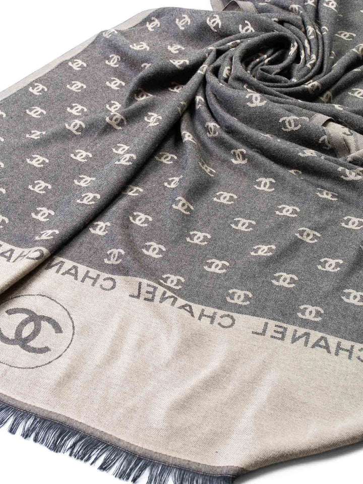 Top Quality Chanel Cashmere CC Logo Fringe Shawl Brown