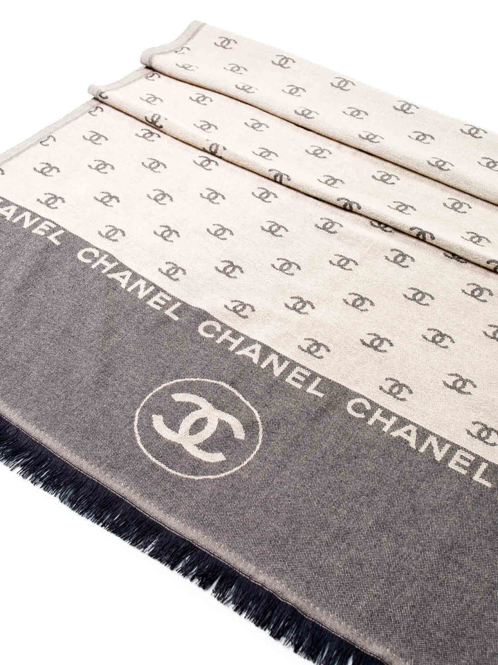 Top Quality Chanel Cashmere CC Logo Fringe Shawl Brown