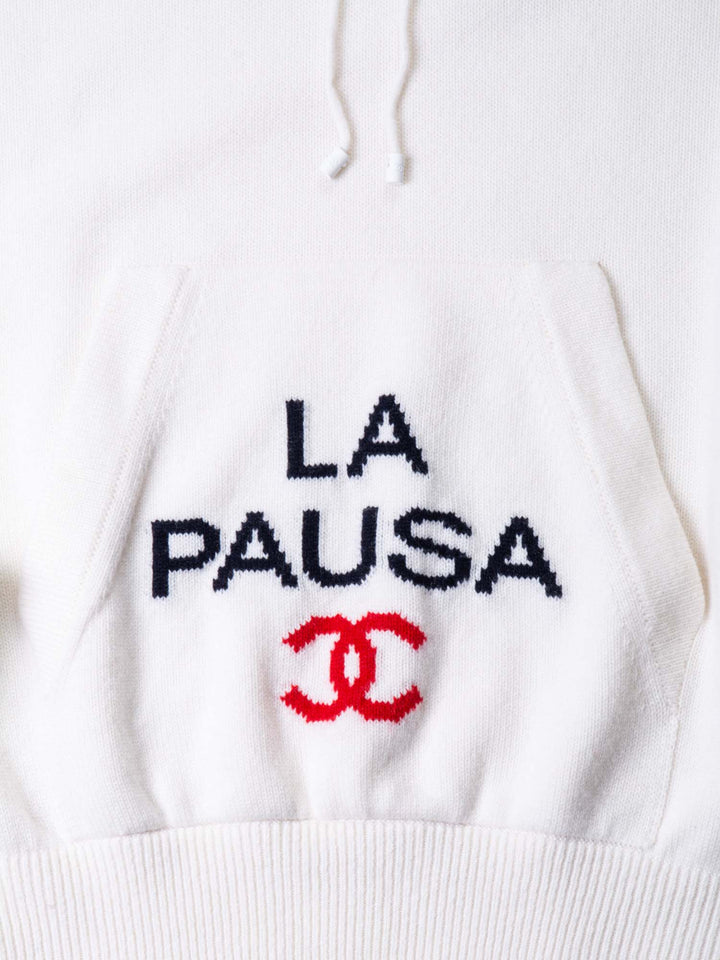 Top Quality Chanel Cashmere CC Logo La Pausa Hooded Oversized Sweater White