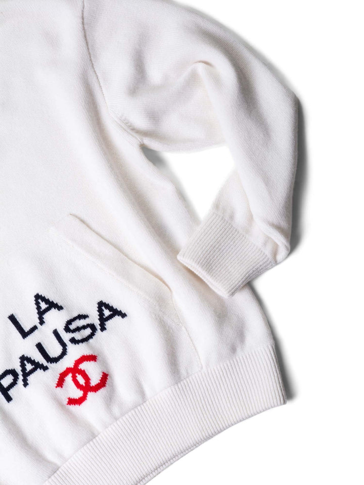 Top Quality Chanel Cashmere CC Logo La Pausa Hooded Oversized Sweater White