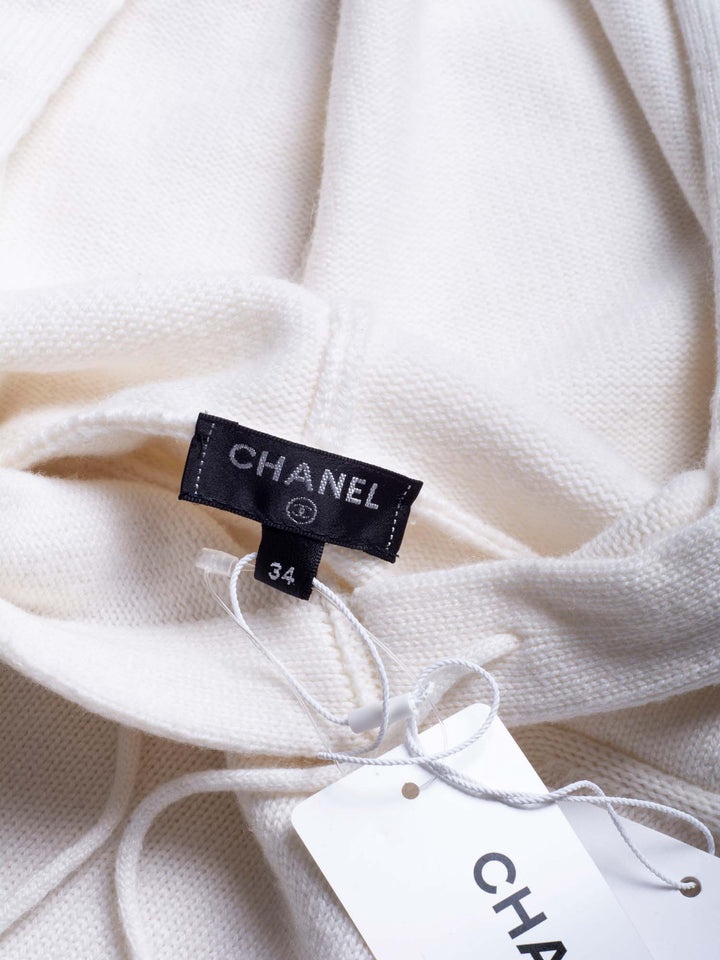 Top Quality Chanel Cashmere CC Logo La Pausa Hooded Oversized Sweater White