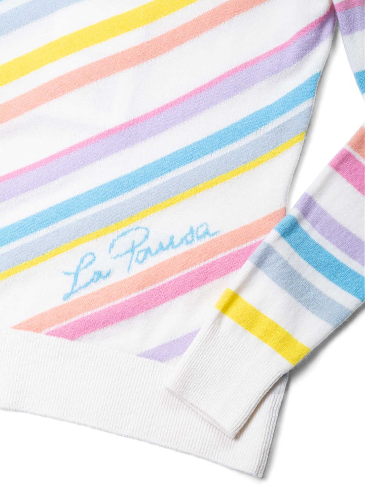 Top Quality Chanel Cashmere CC Logo La Pausa Stripe Sweater Rainbow White