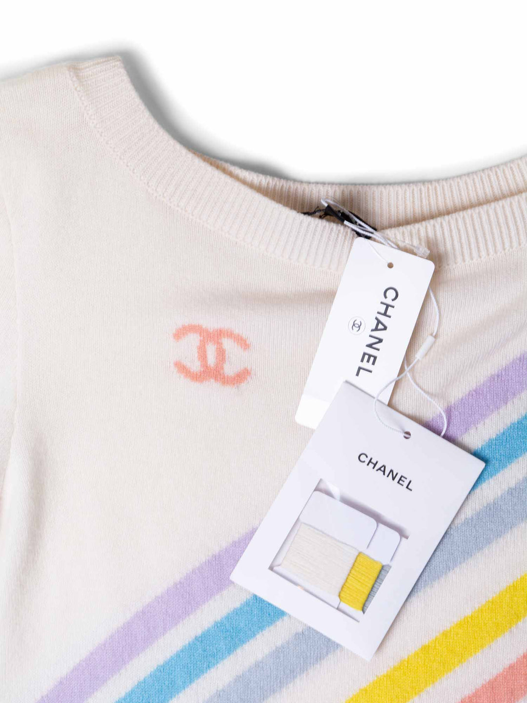 Top Quality Chanel Cashmere CC Logo La Pausa Stripe Sweater White
